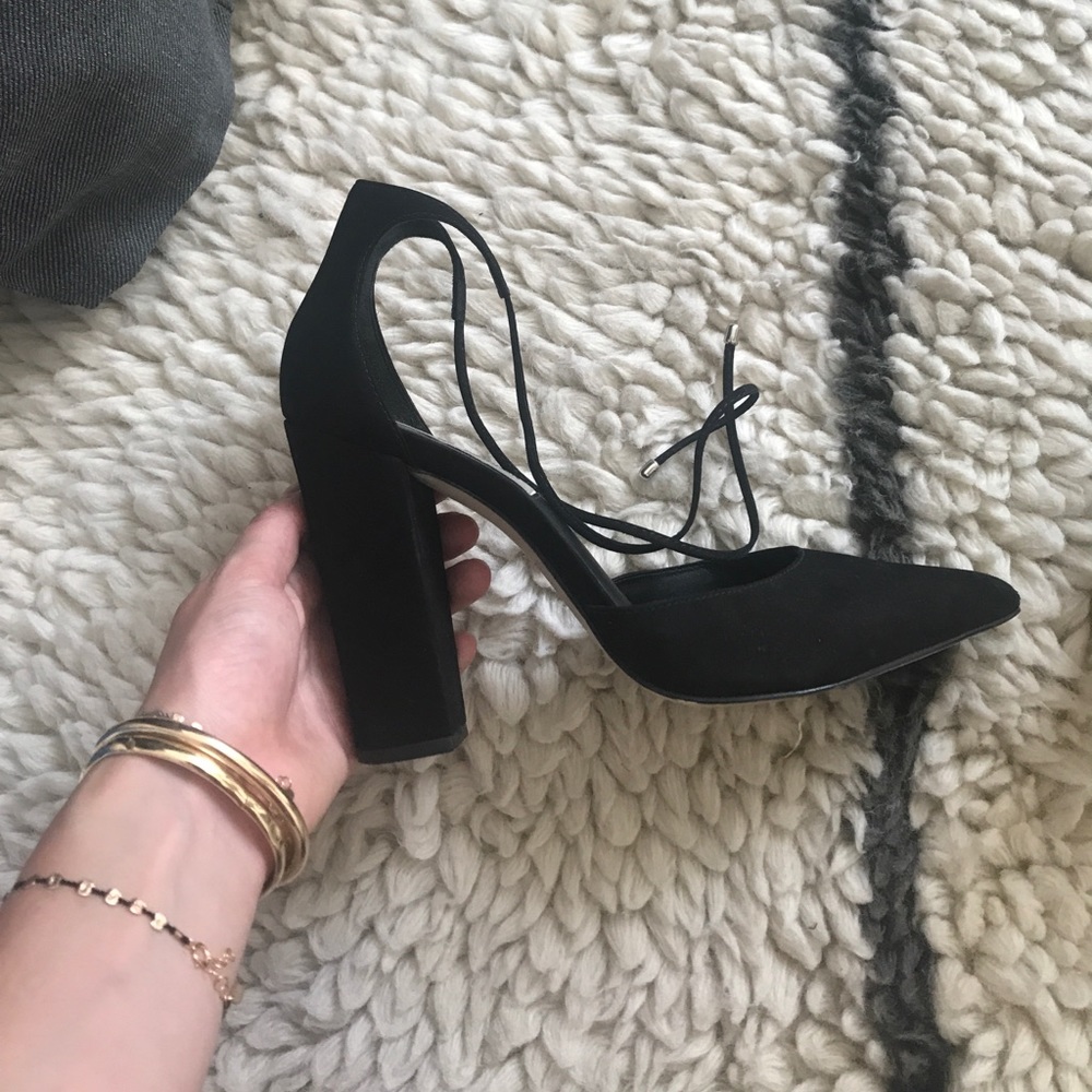 Black suede high heels