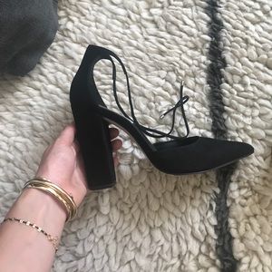 Black suede high heels