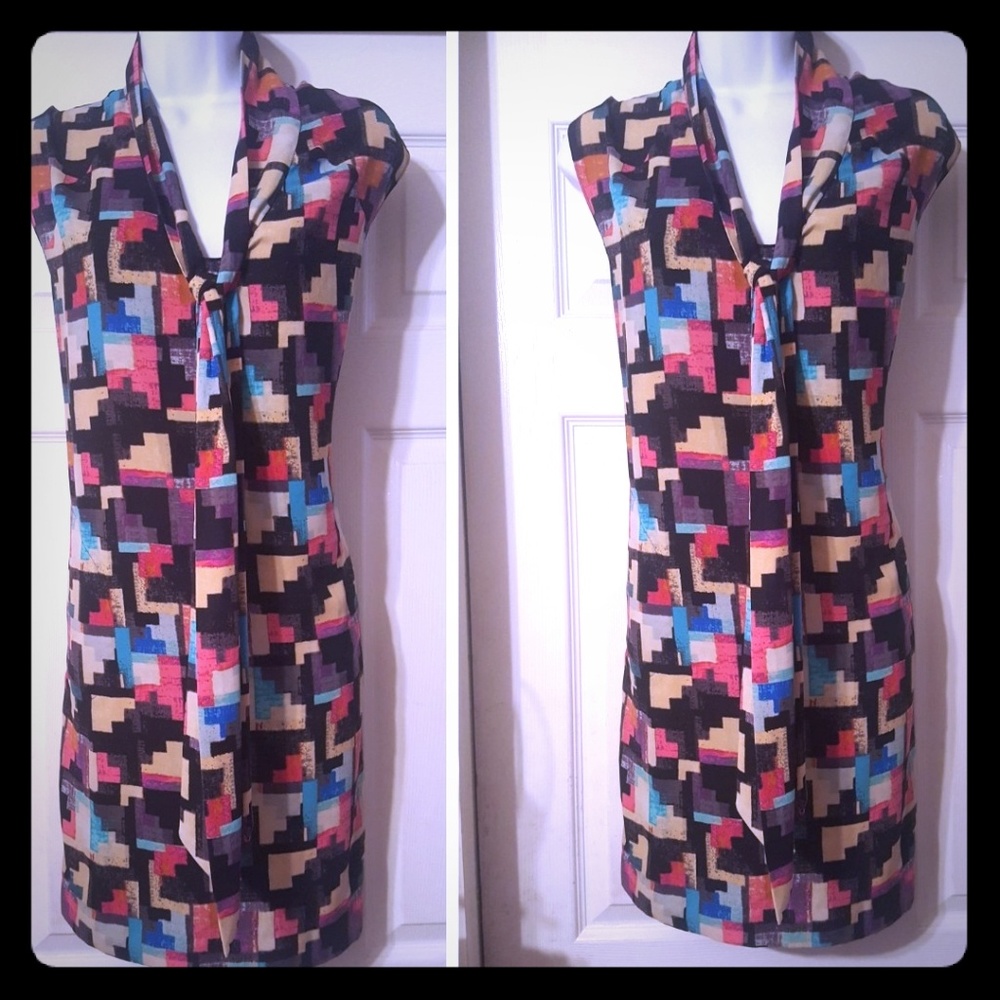 Rachel Roy multicolor print vneck tie sheath dress