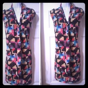 Rachel Roy multicolor print vneck tie sheath dress