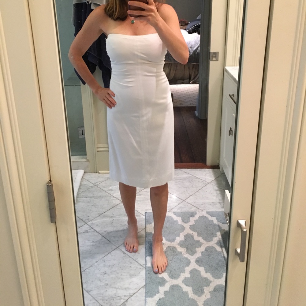 white THEORY strapless dress- classic