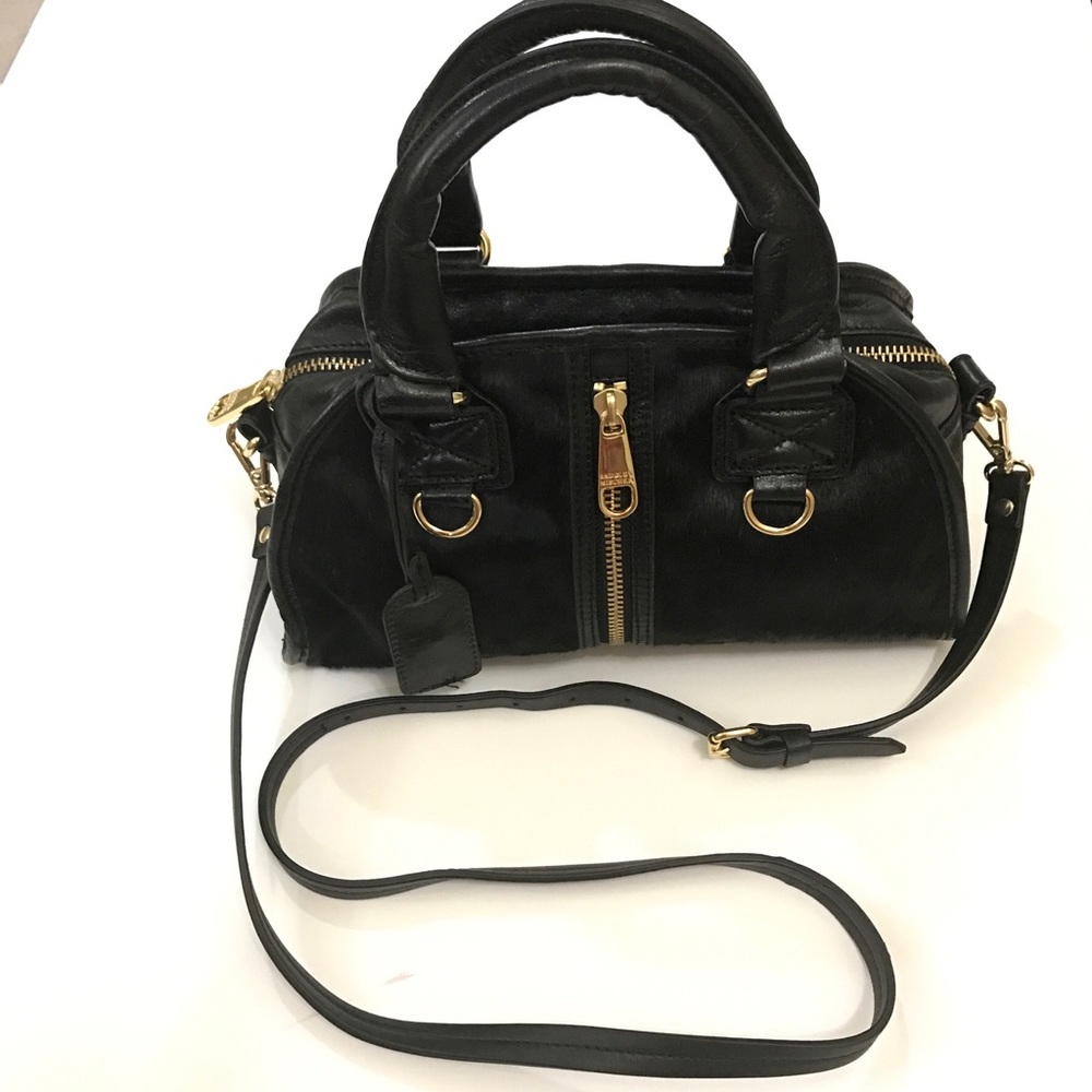 Badgely Mischka Cleo Black Haircalf Leather bag