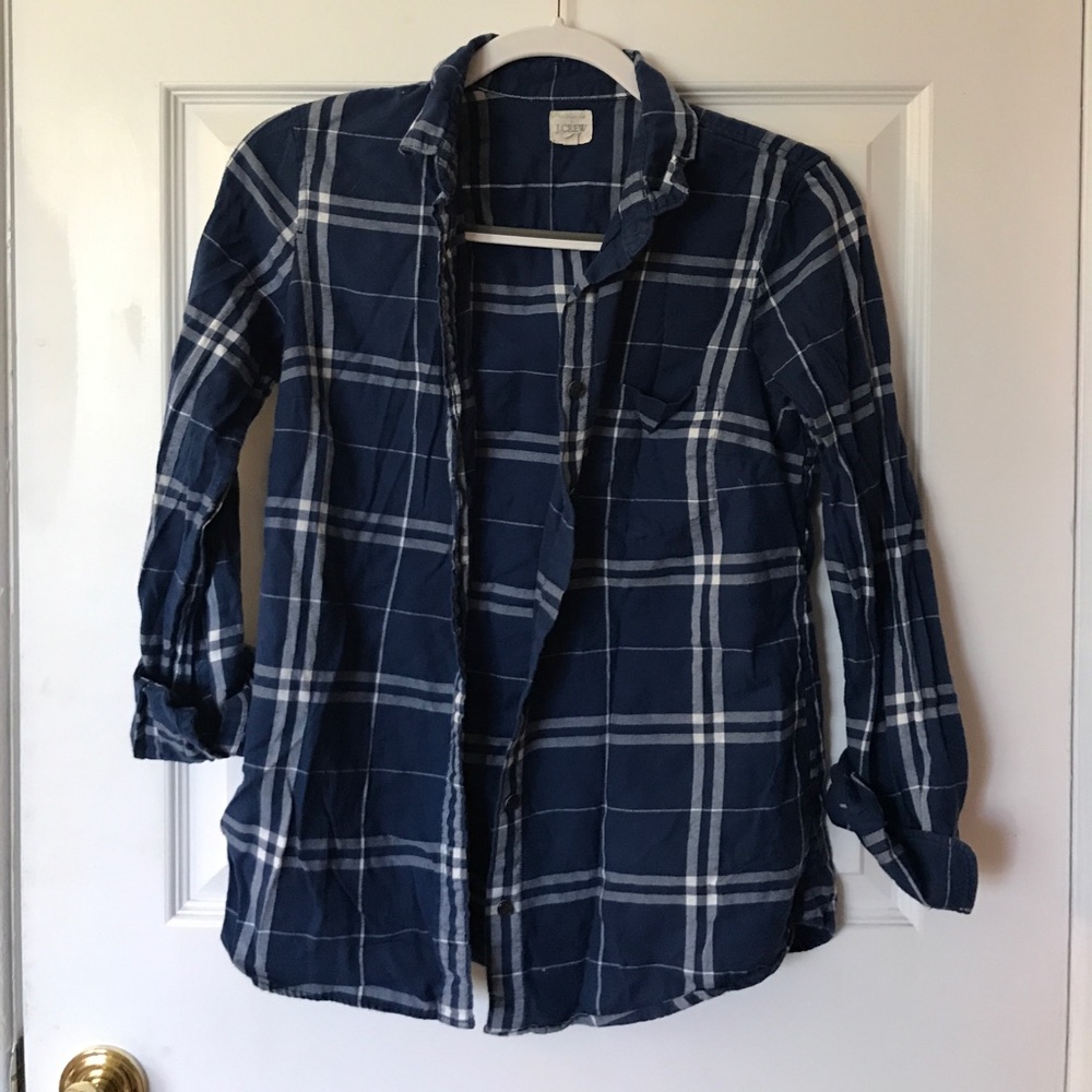 Blue and white plaid button down/flannel j crew