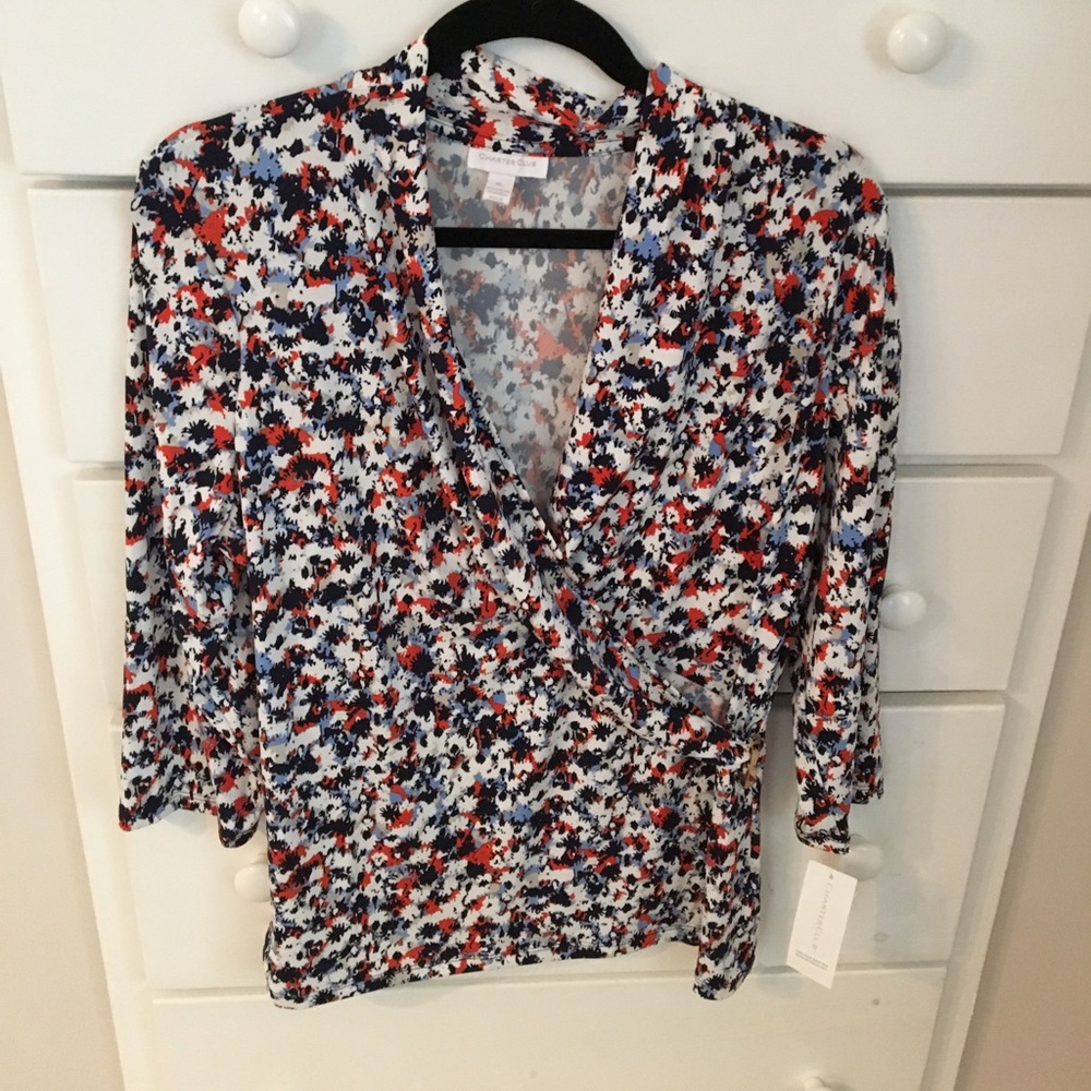 Charter Club Floral Wrap Top NWT xl