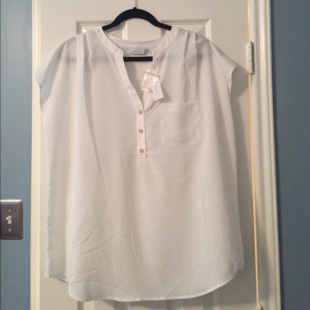 New York & Company White Sheer Blouse
