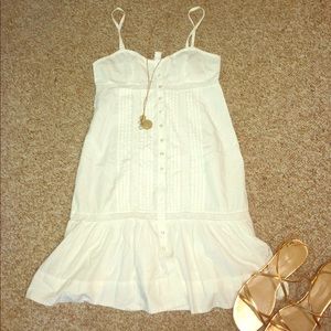 H&M white cotton lace and pintuck ruffle dress