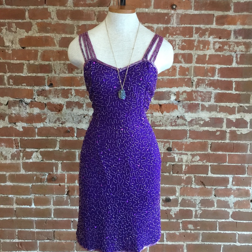 Stunning vintage eggplant purple beaded dress