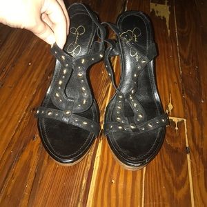 Black studded wedges