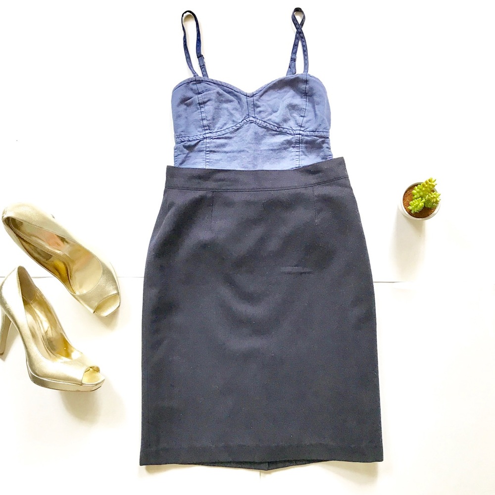 High-Waisted Navy Midi
