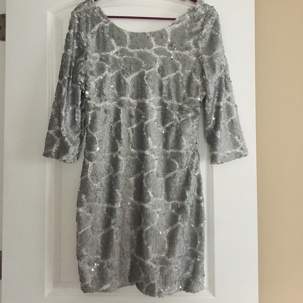 Express Silver Sequin Patterned Dress - image 1