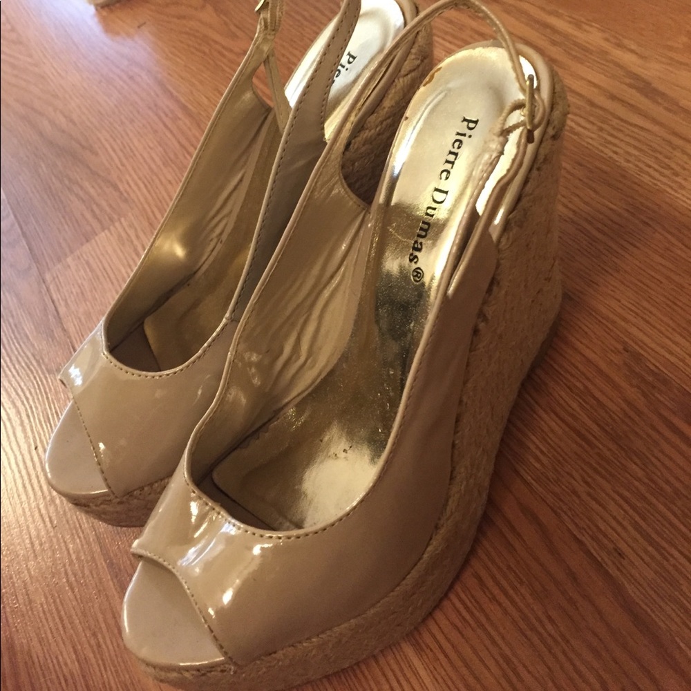 Nude patten wedges
