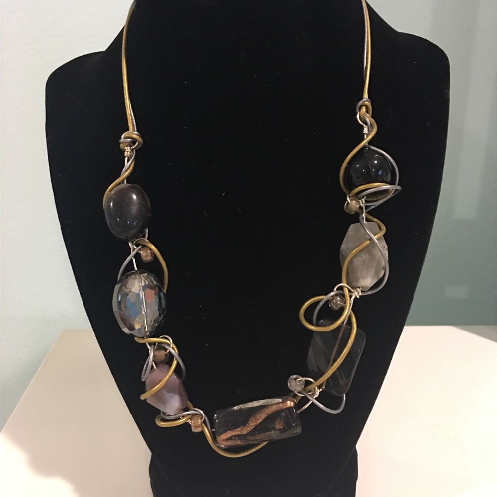 Multi color earth tone stone necklace