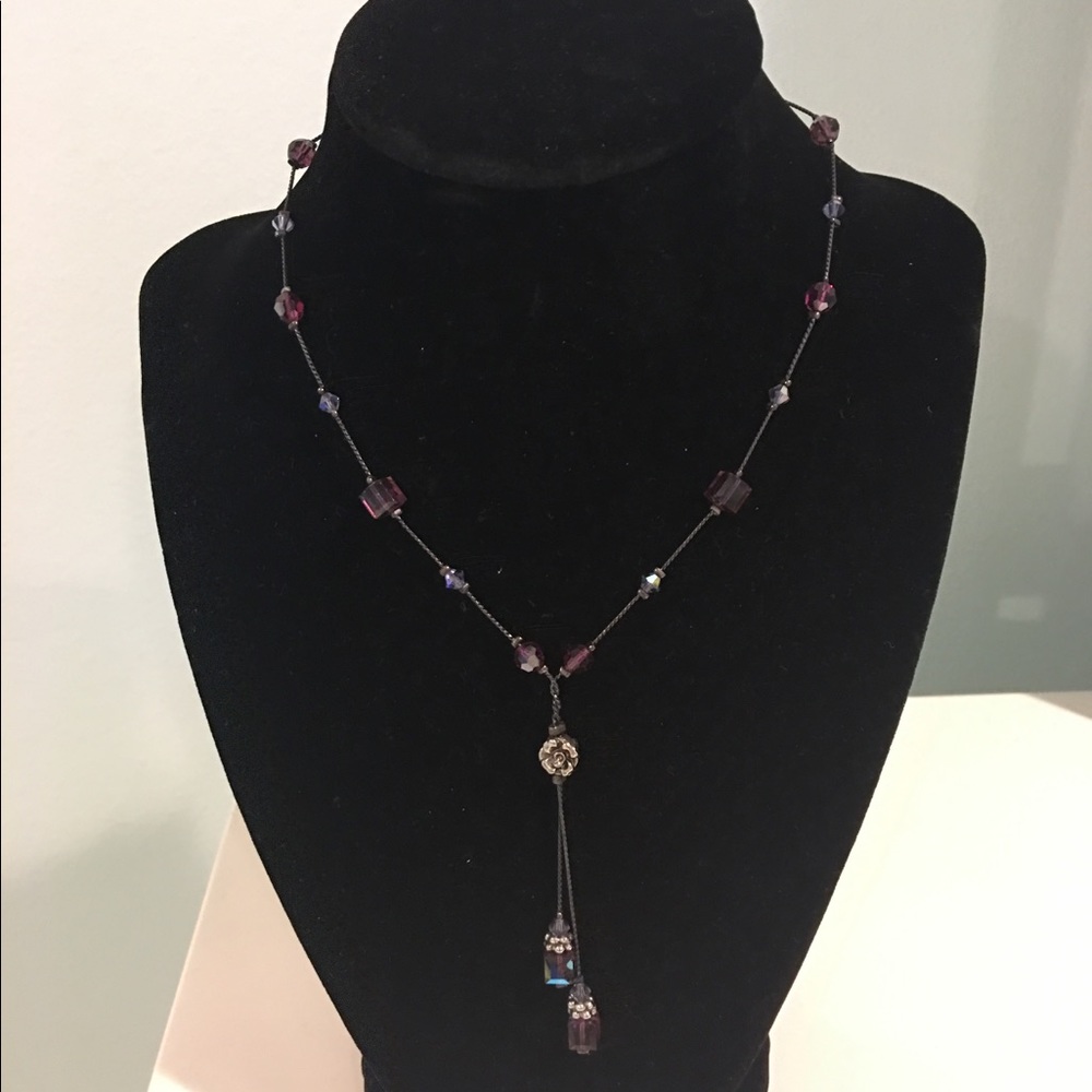 Purple and magenta beaded Y necklace