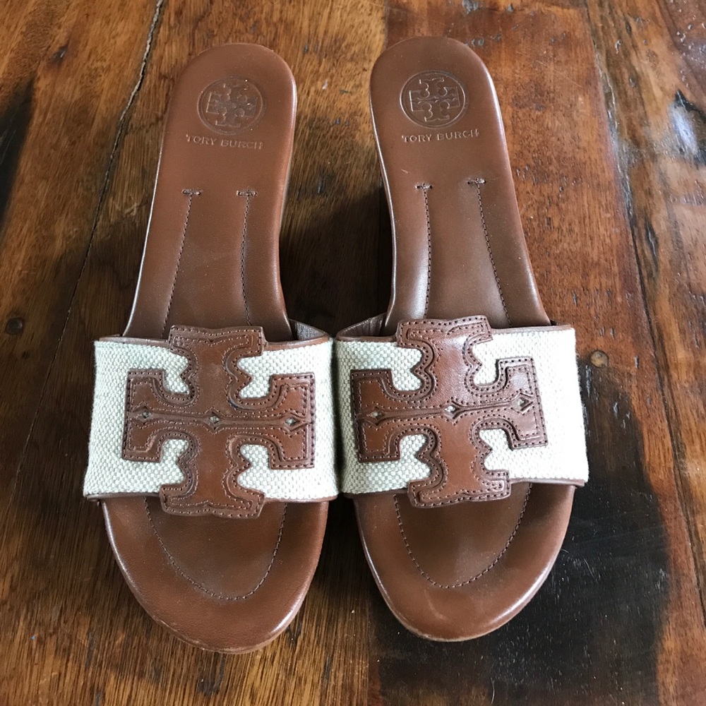 ✨SALE Tory Burch brown/ white wedges