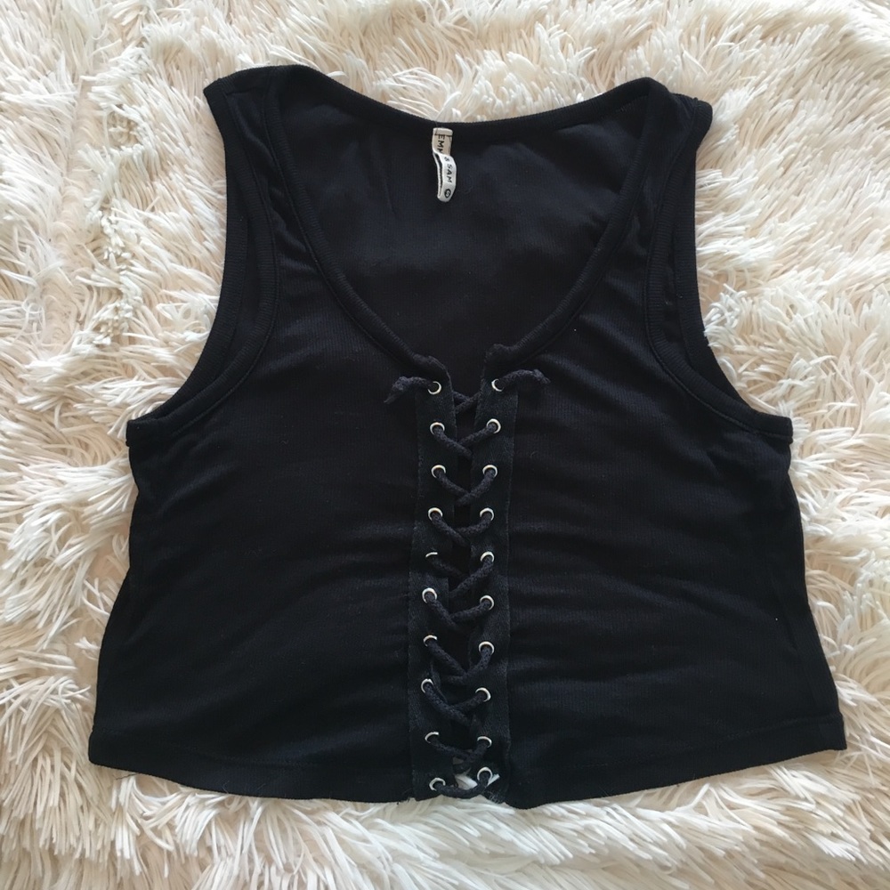 LF cropped lace up top