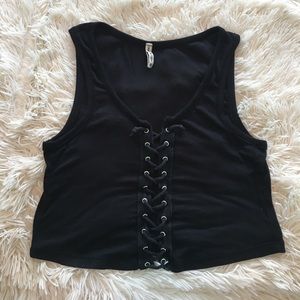 LF cropped lace up top