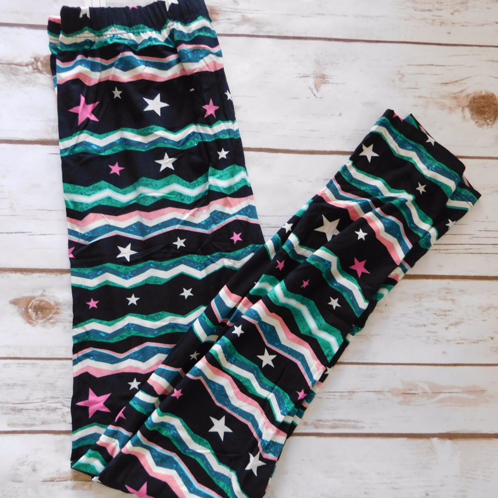 One Size Black Leggings with Stars