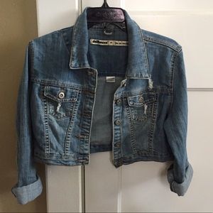 Cropped and Distressed Light Denim Jacket