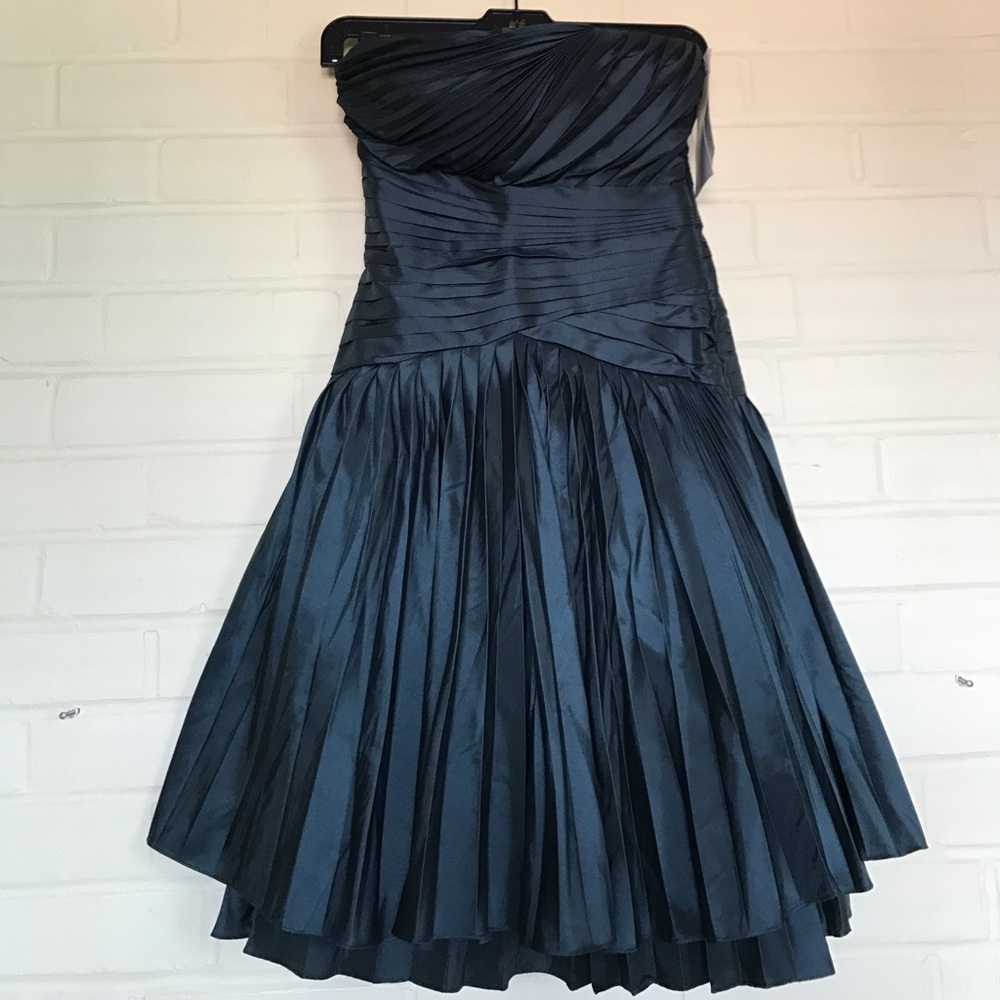 Halston Heritage Strapless Pleated Dress