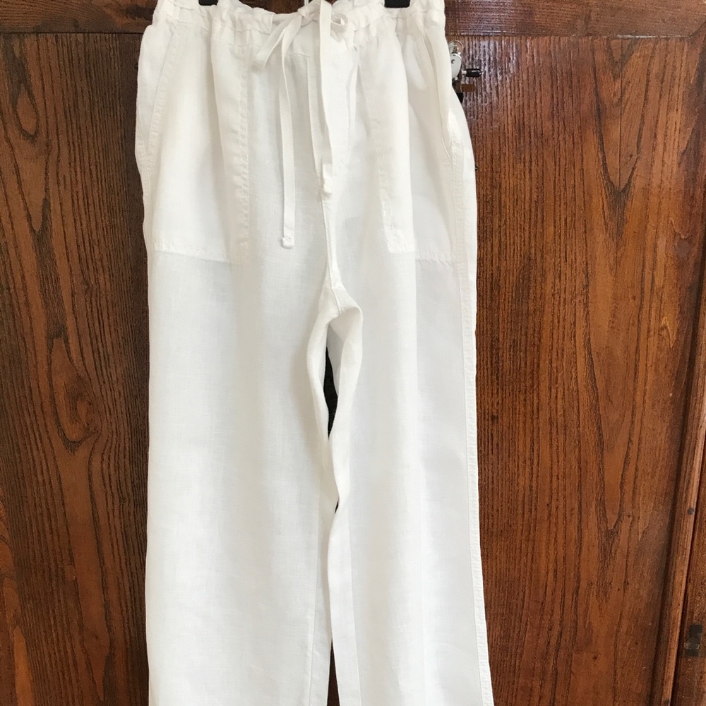 White linen drawstring pants
