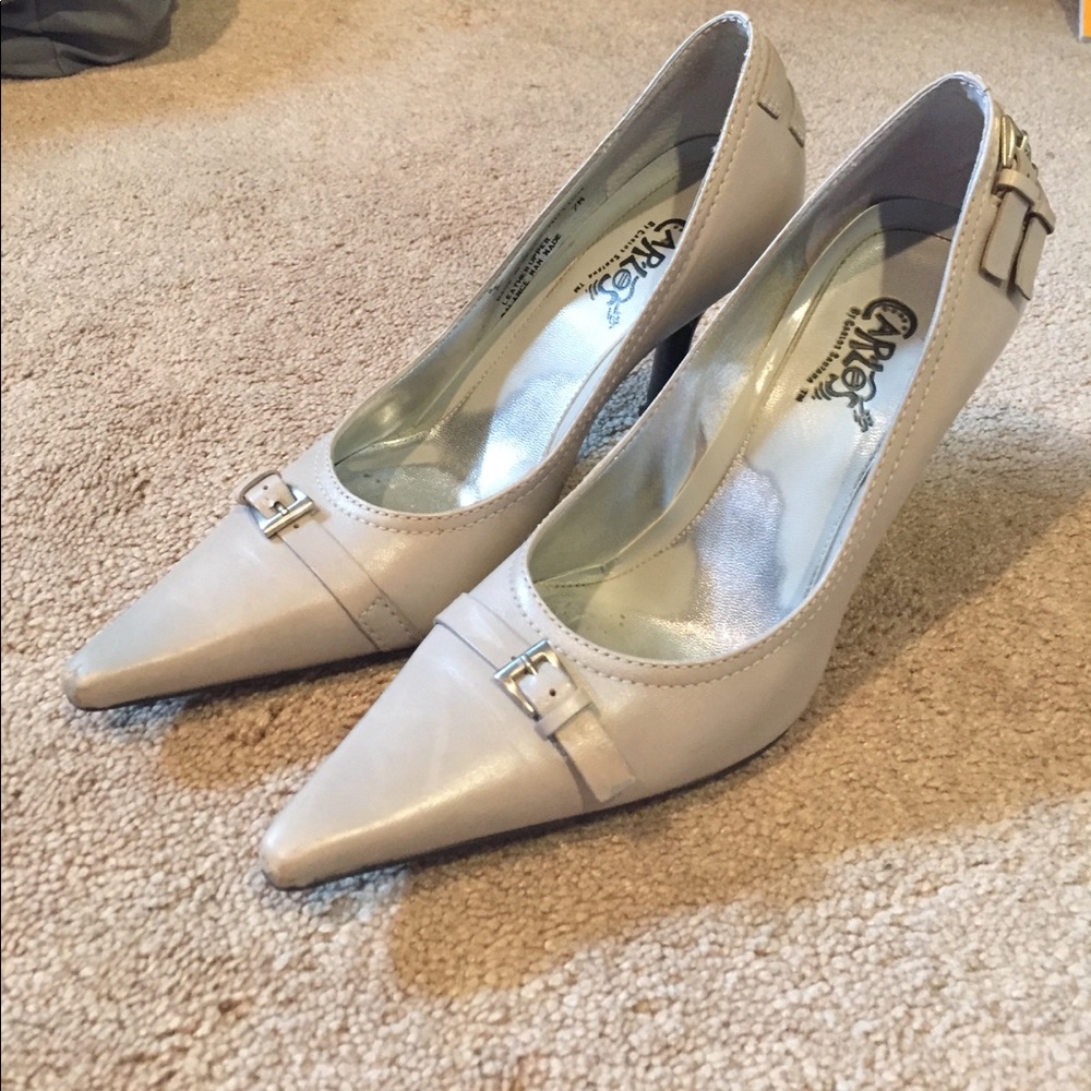 Grey pointy pumps 3 1/2" heels