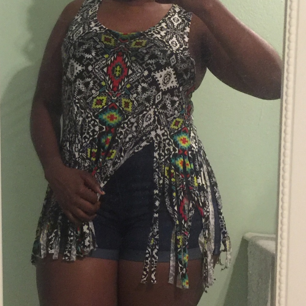 Tribal print fringe top