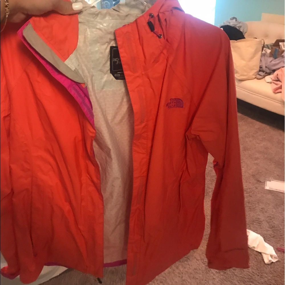 North Face Women's rain coat orange and pink M