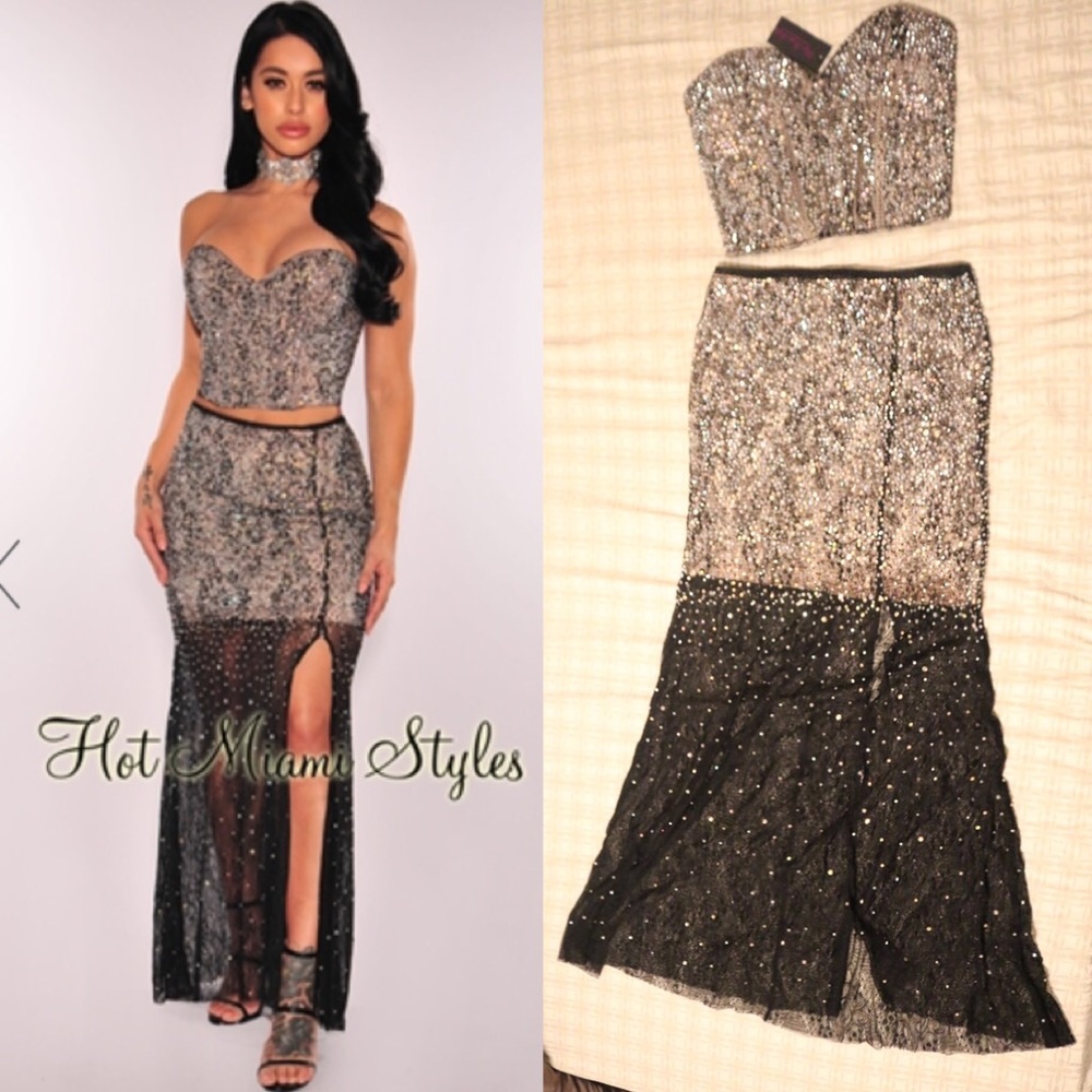 A 2 piece embezzled maxi dress/ hot Miami styles