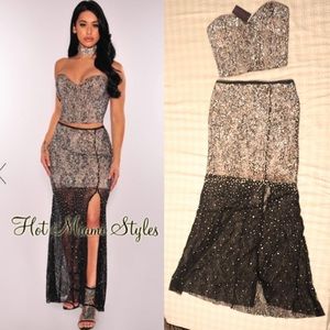 A 2 piece embezzled maxi dress/ hot Miami styles