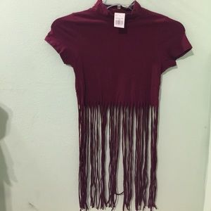 Burgundy fringe crop top.