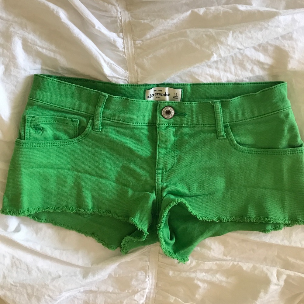 Green denim shorts