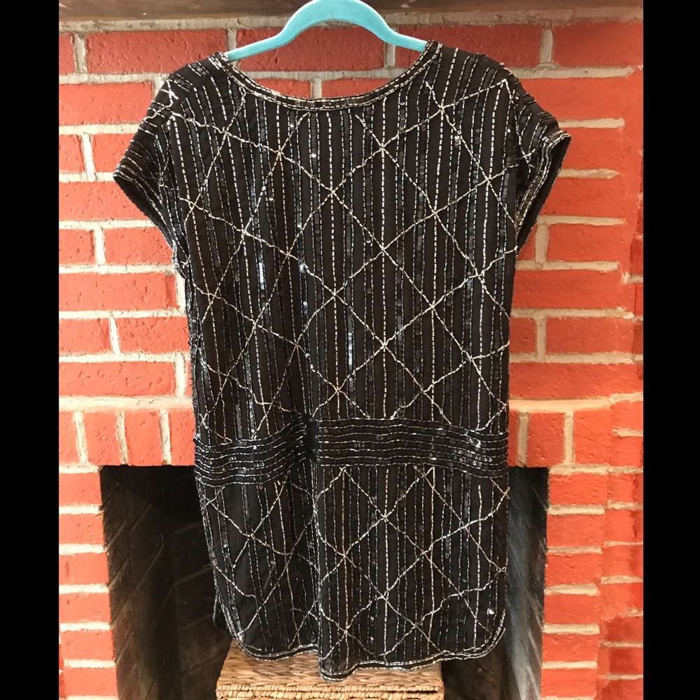 Navy blue sequin/beaded dress (silver beads)