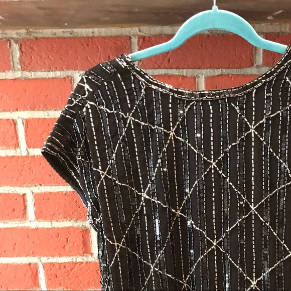 Navy blue sequin/beaded dress (silver beads) - Picture 2 of 3