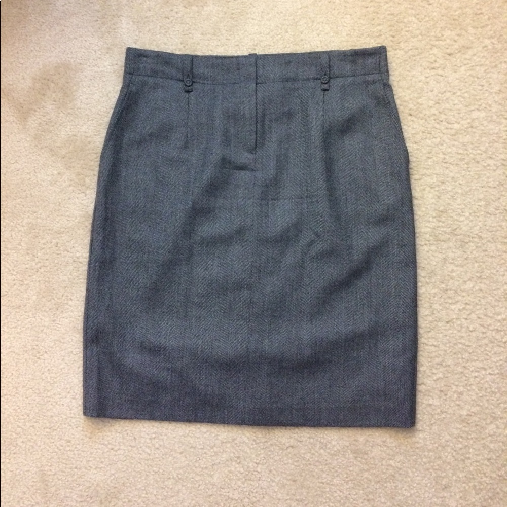 Talbots Petites dark gray herringbone wool skirt