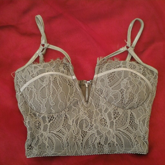❤️ Deep V Olive Green Lace Bustier Bra Crop Top - Picture 1 of 6
