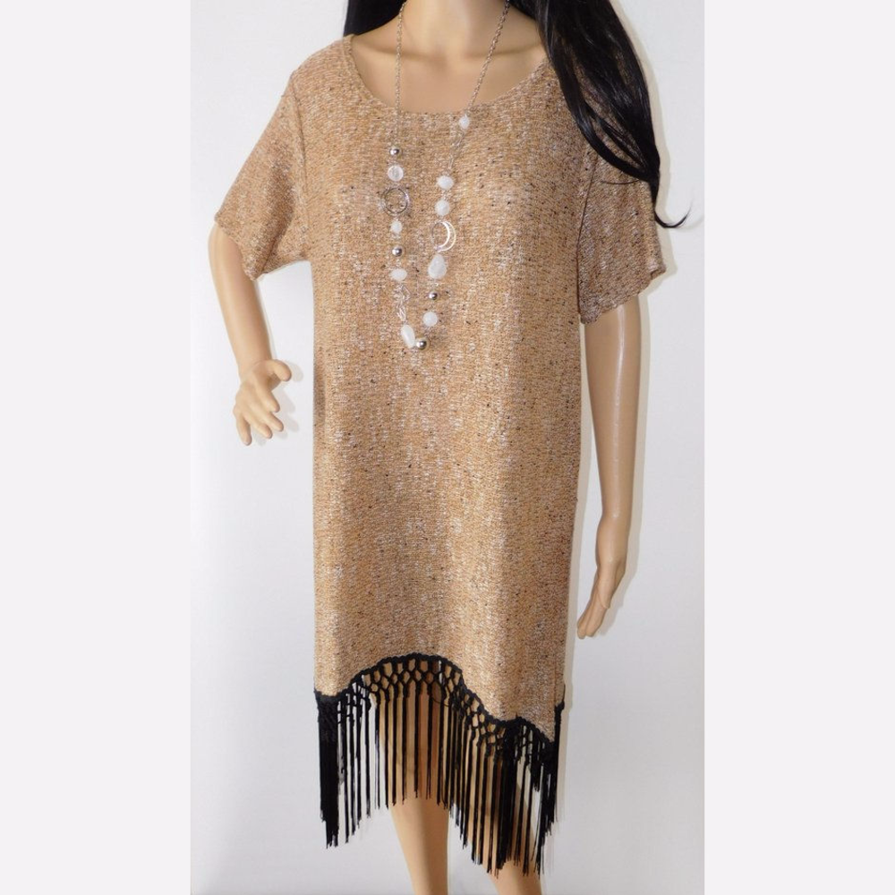 NWOT Brown Light Sweater Dress w/Black Tassels