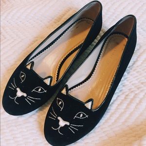 Charlotte Olympia Black Velvet Cat Shoes