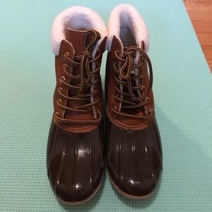Cognac Faux Fur-Lined Duck Boots