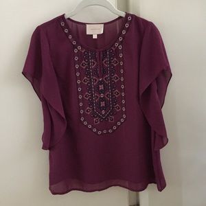 Skies are Blue Dorian Embroidery Detail Blouse