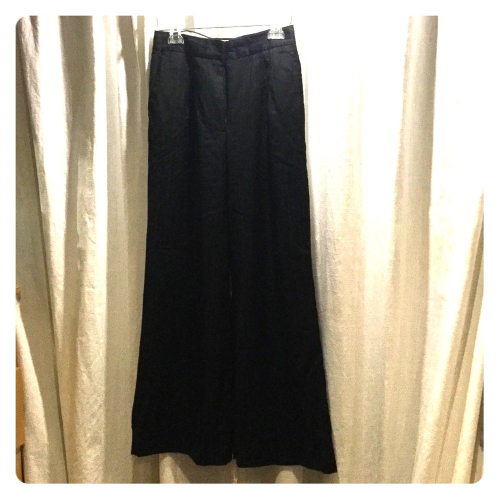 LAMB black on black wide leg pin striped pants