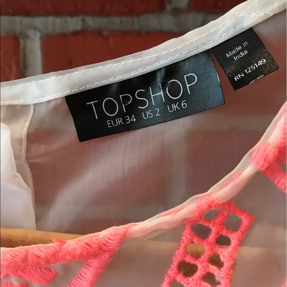 Sheer white and bright pink embroidered tank - Picture 2 of 3