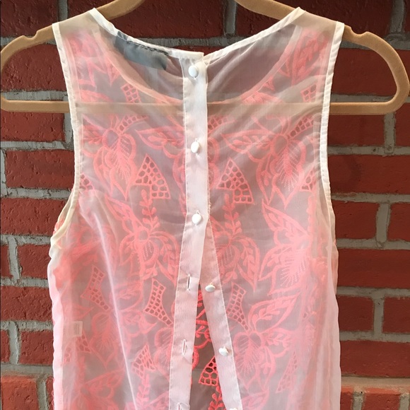 Sheer white and bright pink embroidered tank - Picture 3 of 3