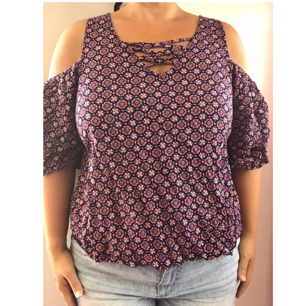 Plus size cold shoulder peasant blouse