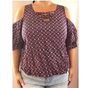 Plus size cold shoulder peasant blouse