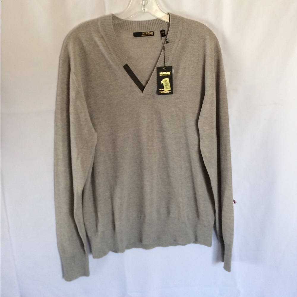 Murano men's Merino wool v neck sweater gray  L