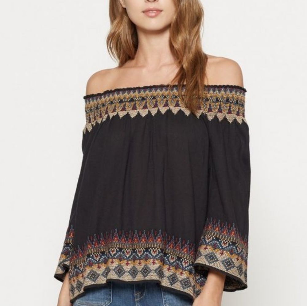 Joie Embroidered Smocked Off-The-Shoulder