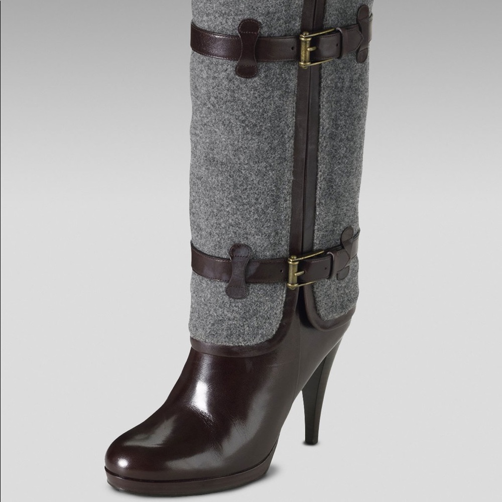 Cole Haan Brown and Gray Felt Kitten Boots-Size 8