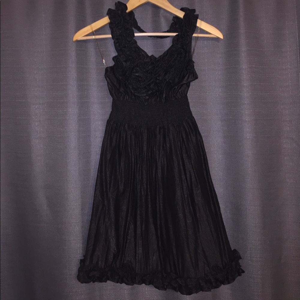 Black halter, floral detail dress