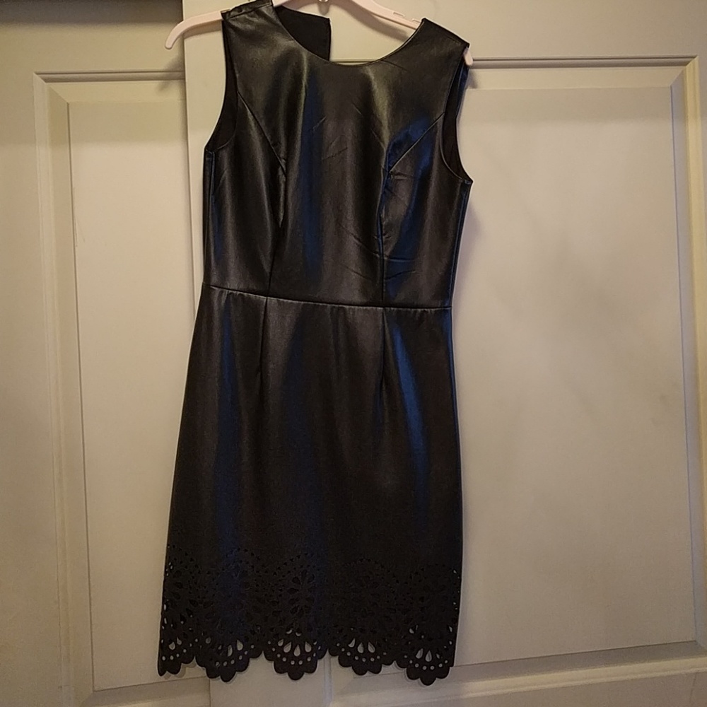 NWT Cynthia Steffe Black Faux Leather Sheath Dress
