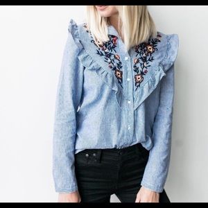 Embroidered ruffle blouse